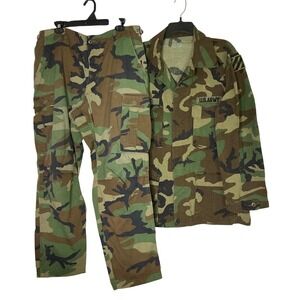 US Army Woodland BDU Uniform Set Large Long Jacket Medium Long Pants Vintage